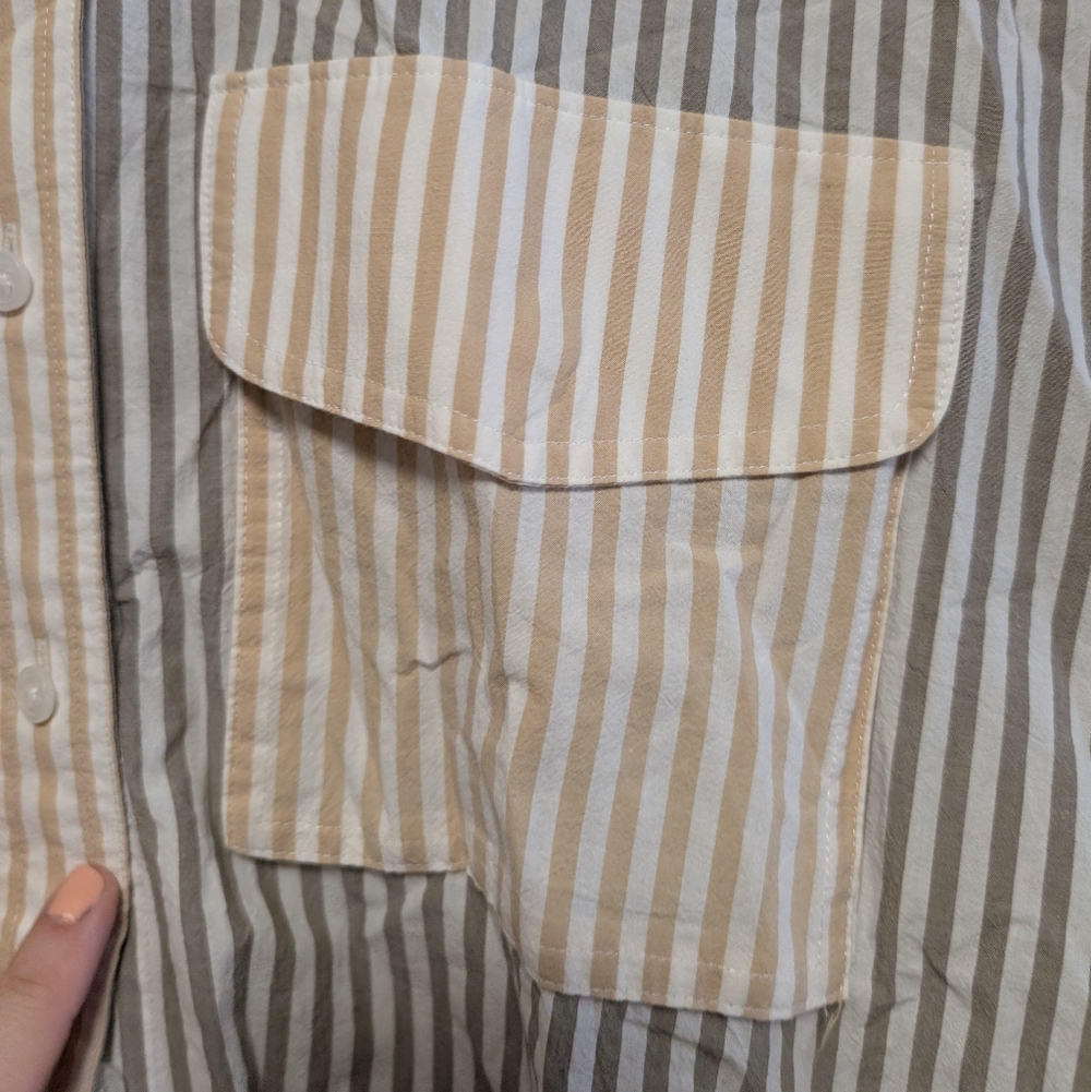 Madewell Striped Button Front Shirt Cropped Cotton Long Sleeve M - Picture 4 of 7